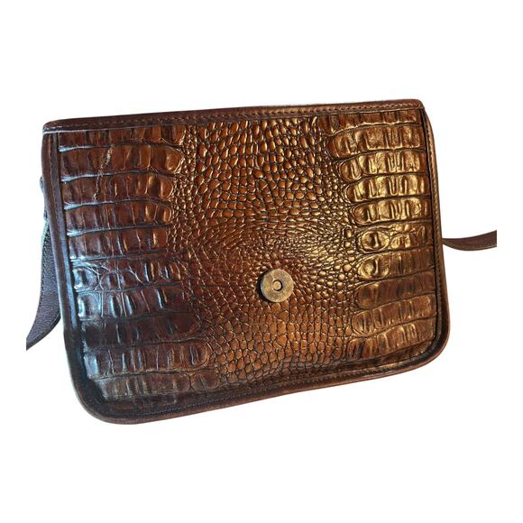 Vintage BRIGHTON Black Brown Pebbled Leather Croc Shoulder Messenger Bag Purse - Picture 6 of 12